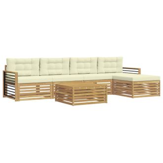 vidaXL Conjunto De Sof&aacute;s De Exterior 7 Pcs Blanco Y Crema Poli&eacute;ster Vidaxl