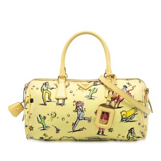 Prada Yellow Canvas Canapa St Foula Stampato Satchel