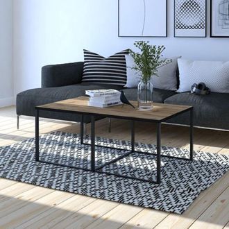Dmora Mesa De Centro Livasi, Forma Rectangular, Color Tapa Marr&oacute;n, Estructura Negra, 102x67x46h Cm Roble Oscuro Marr&oacute;n