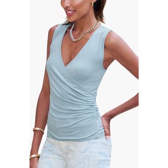 Lascana Womens Wrap Look Sleeveless Top in Smokey Blue at Nordstrom, Size 16
