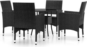vidaXL Vidaxl - Juego De Comedor Para Jard&iacute;n 5 Piezas Rat&aacute;n Sint&eacute;tico Negro