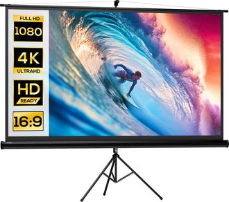 HOMCOM Pantalla De Proyecci&oacute;n Plegable De 100, Formato 16:9, Con Tr&iacute;pode Ajustable, 235,8 X 8 X 136 Cm, Color Negro