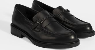 Desa Woman Slip-Ons - Leather Upper, Faux Leather Lining, Decorative Studs, Breathable, Flat Heel | Black - 39