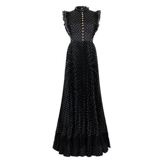 Self Portrait Gowns, female, Black, Size: M Polka Dot Frill Maxi Dress