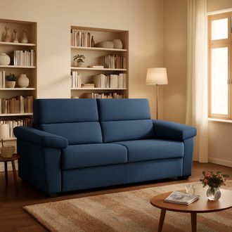 Dmora Sof&aacute; Cama 2 Plazas Seui, Desenfundable, Con Almacenaje Hecho En Italia, Apertura Abatible, 185x95 Cm Azul