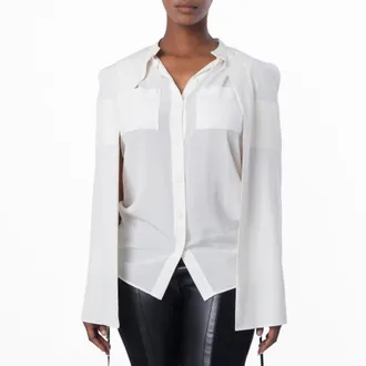 Burberry Neutral White Suziesl Crepe De Chine Logo Detail Sleeveless Silk Shirt, Brand Size 10 (US Size 8)