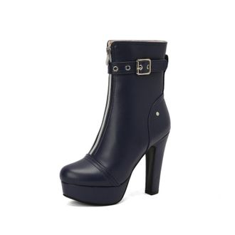 Generic Womens Round Toe Ankle Boots with Buckle Strap & Chunky Platform Heel, Casual Style,Blue,1.5 UK