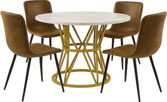 Urban Meuble Conjunto de comedor: mesa redonda blanca y 4 sillas marrones