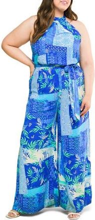 Flying Tomato Halter Woven Jumpsuit in Blue Combo at Nordstrom Rack, Size 3 X