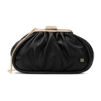 Kazar Zwarte leren handtas met metalen frame - Dames - Clutches - Zwart - ONE Size - Leer - Tassen