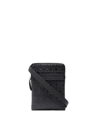 Ferragamo Gancini embossed messenger bag - Black