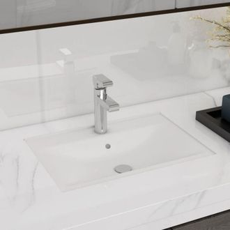 vidaXL Lavabo Rectangular De Cer&aacute;mica Hueco De Grifo/desag&uuml;e Blanco Vidaxl