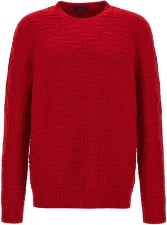 Prada Red Textured Crew Neck Sweater
