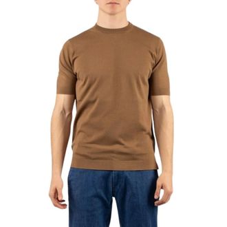 FILIPPO DE LAURENTIIS Tops, Heren, Bruin, L, Katoen, Ts 0Mc Cr 14R Crepe Katoen T-shirt