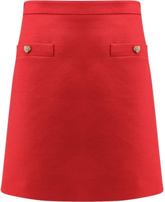 Valentino Crepe Couture Skirt With Heart Jewel Buttons-Donna
