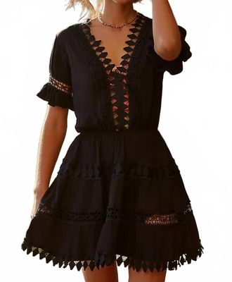 Peixoto Embroidered Lace Cover-Up Mini Dress In Black