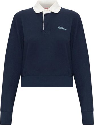 Kenzo Varsity Geborduurd Poloshirt met Lange Mouwen - Dames - Polos - Blauw - S - Katoen - Tops
