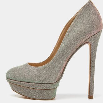 Brian Atwood Holographic Lurex Fabric Platform Pumps