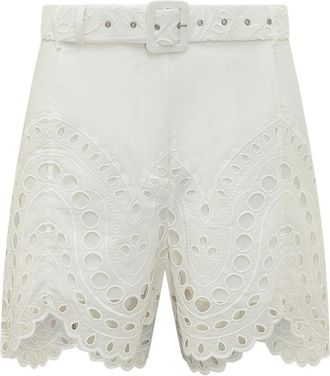 Charo Ruiz Ibiza Dune Shorts met Riem - Dames - Korte Broeken - Wit - S - Katoen - Korte Broeken