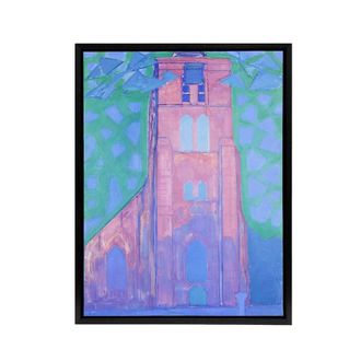Artery8 Church Tower Domburg Mondrian Vintage Black Framed Canvas Wall Art | Size: W24 x H32