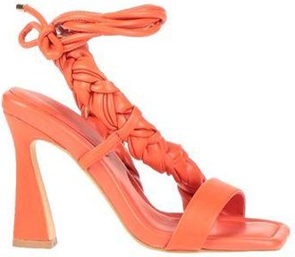 Twin-Set Satin Plaited Lace Up Mid Heeled Sandals for Women in Orange