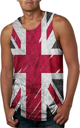 Generic Union Jack Vests Tank Top for Men UK Flag Printed Sleeveless Tops Running Gym Great Britain Flag Graphic T-Shirt Patriotic Sleeveless Vest for Indepen