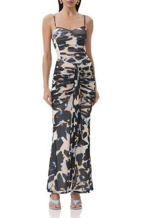 AFRM Azula Ruched Draped Maxi Dress in Shadow/Blue Floral at Nordstrom Rack, Size Medium
