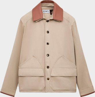 Loewe x Paula & apos;s Ibiza Men & apos;s Washed Cotton Leather-Collar Shirt Jacket