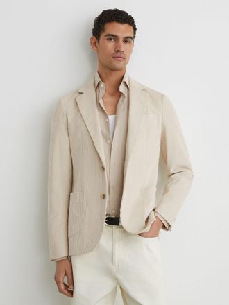 Reiss Off White Corduroy Single-breasted Tailored-fit Blazer, 38