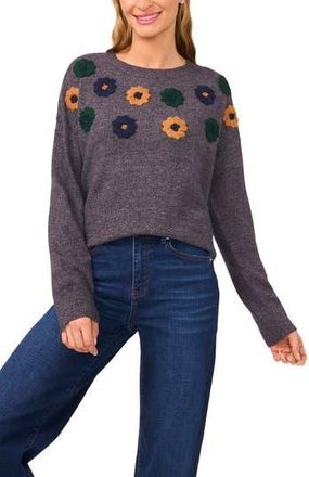 CeCe by Cynthia Steffe Embroidered Flower Sweater in Medium Heather Grey at Nordstrom Rack, Size Xx-Small