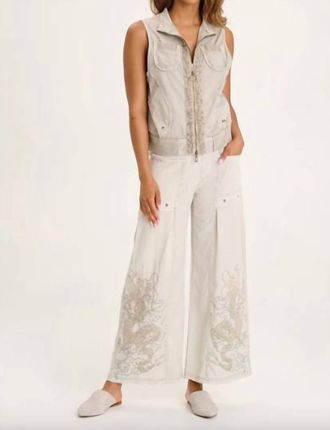 Xcvi Pheodora Embroidered Wide Leg Pants In Whitecap Pigment