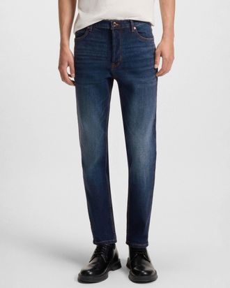 HUGO BOSS Mens Tapered-Fit Jeans in Dark Blue Cotton - Size 36W/30L