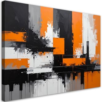 Feeby Cuadro Sobre Lienzo, Abstracci&oacute;n En Negro Y Naranja, 120x80