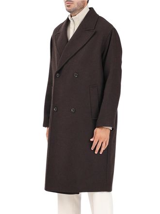 Selected Brown Long Double-Breasted Wool-Blend Coat