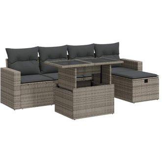 vidaXL Set De Muebles De Jard&iacute;n 6 Pzas Y Cojines Rat&aacute;n Sint&eacute;tico Gris Vidaxl
