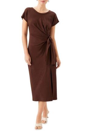Fifteen Twenty Marisa Side Knot Midi Dress in Brown at Nordstrom, Size X-Small