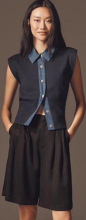 Maeve Collared Denim Muscle Sweater Vest