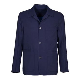 Paul Smith Jassen, Heren, Blauw, 2Xl, Wol, Blauwe Wollen Jas met Knoopsluiting