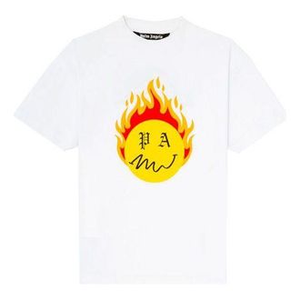 Palm Angels Burning Head Short-Sleeve T-Shirt White/Yellow PMAA001R21JER0040118