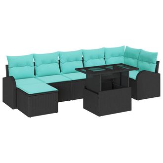 vidaXL Conjunto De Sof&aacute; De Jard&iacute;n 8 Uds. Negro Polirat&aacute;n Vidaxl
