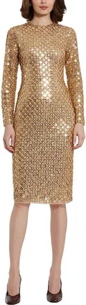 Mac Duggal Beaded Sequin Mesh Long Sleeve Fitted Midi Dress