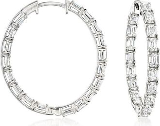 Grown Brilliance 5 Carat Emerald Cut Lab Grown Inside Out Diamond Hoop Earrings in 14K White Gold, G Color, VS1 Clarity, Gift Box Included
