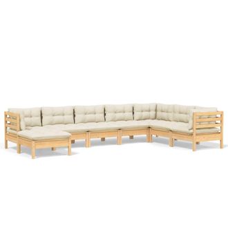 vidaXL Muebles De Jard&iacute;n 8 Pzas Y Cojines Madera Maciza De Pino Crema Vidaxl