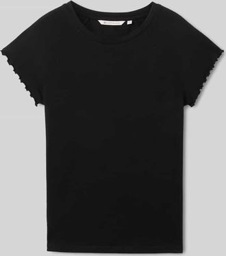 Tom Tailor Denim Slim Fit T-Shirt aus Rippstrick in Black, Gr&ouml;&szlig;e XS
