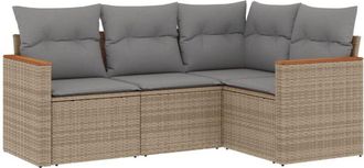 vidaXL Juego De Sof&aacute;s Jard&iacute;n Con Cojines Beige Mezcla 4 Pzas Rat&aacute;n Pe Vidaxl