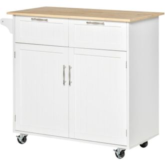 HOMCOM Carrello da Cucina Multiuso in Legno con 4 Ruote 2 Cassetti Armadietto - Homcom