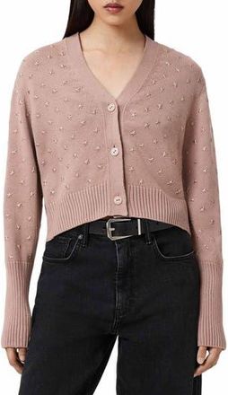 AllSaints Mazy Star Studded Cotton Cardigan in Rose Smoke Pink at Nordstrom Rack, Size X-Small