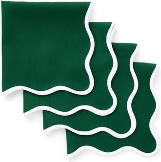 Solino Home Linen Dinner Napkins Set of 4, 20 x 20 Inch for Dining Table, Holiday and Everyday Table Decor - Giselle Scallop Edge in White And