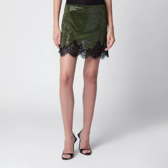 Self Portrait Minigonna in maglia metallica con cristalli verde