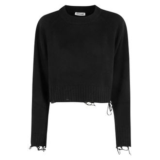 Low Classic Pullover Corto con Roturas - Knitwear - Mujer - Negro - M